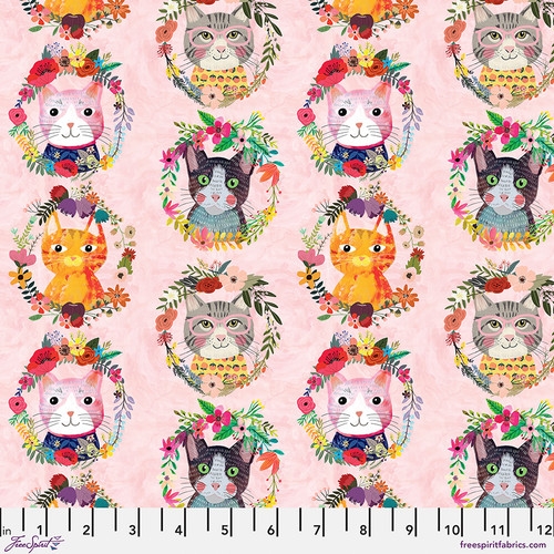 Patchwork Baumwolle - Mia Charro - Kitty Wreaths - Pink - Floral Pets